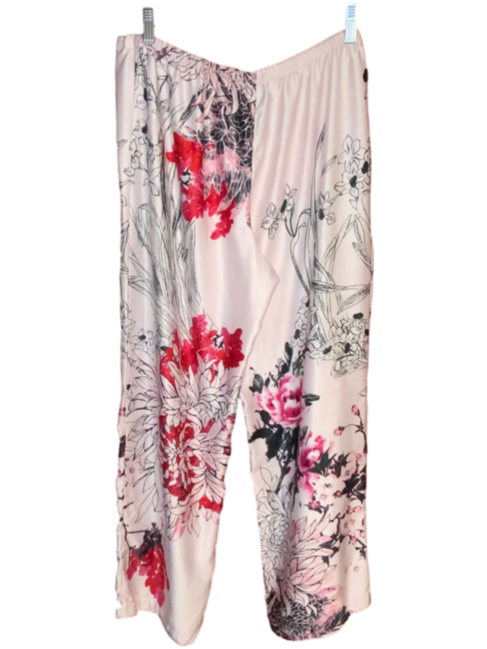 Natori Women's Medium Floral Satin Pajama Set Button Front Top Pants 2-Piece - Picture 6 of 16